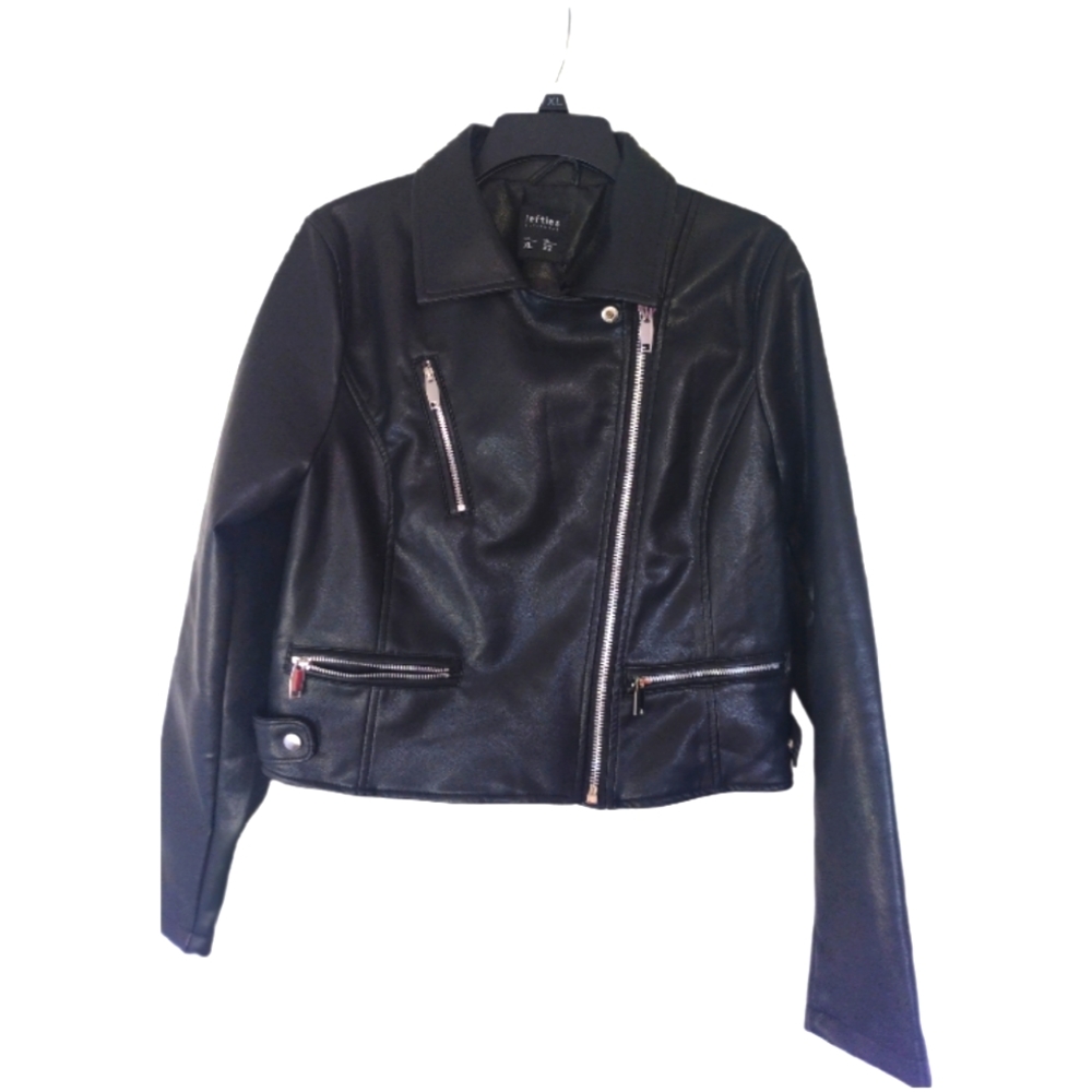 Lefties Black Faux Leather Biker Jacket size XL